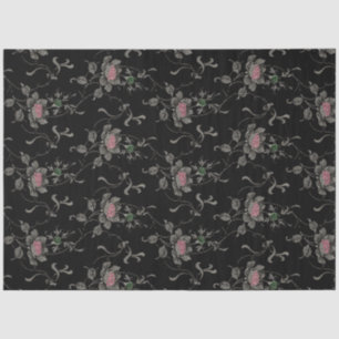 Papel De Seda Rosas Victorianas Elegantes em Fundo Negro