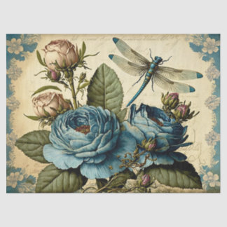 Papel De Seda Rosas Vintage e Dragonfly Decoupage