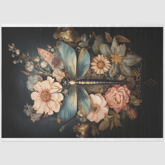 Papel De Seda Rosas Vintage e Dragonfly Decoupage (Frente )