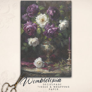Papel De Seda Rosas vitorianos da vida estática balnear em Vase