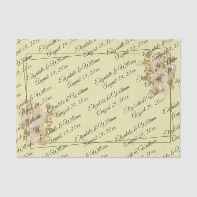 Papel De Seda Rose Frame – Monogram Celestial Yellow Wedding (Frente )