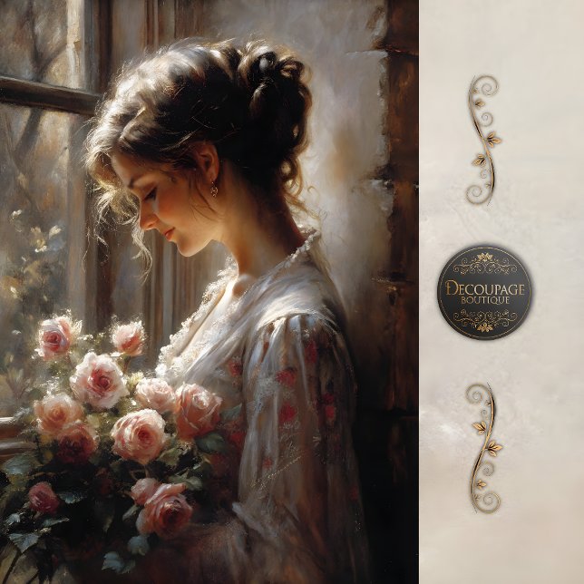 Papel De Seda Rose Reverie Woman Decoupage (Rose Reverie Woman Decoupage Tissue Paper)