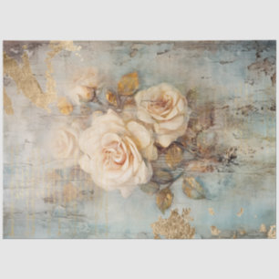Papel De Seda Roseiras brancas de vintage, rosas de ouro, orname