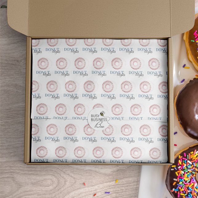 Papel De Seda Rosquinha de Aquarela Doce Pequena Empresa (Logo branded tissue paper by Busy Business Bee)