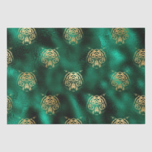 Papel De Seda Rostinho de Tigre Selvagem Estiloso Verde e Dourad