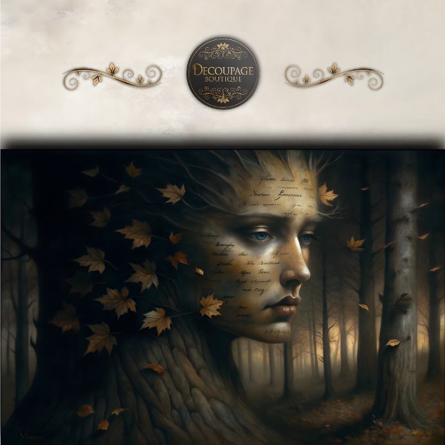 Papel De Seda Rosto de Árvore de Outono Surrealista Decoupage (Autumn Tree Face Surreal Decoupage Tissue Paper)