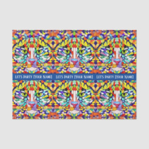 Papel De Seda Rosto de Gato Multicolor - Olhos Verdes - Celebraç