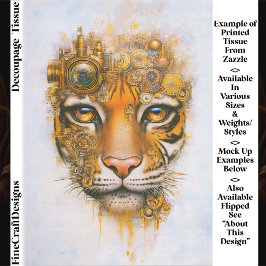 Papel De Seda Rosto de Tigre Steampunk Mecânico ER1L Decoupage