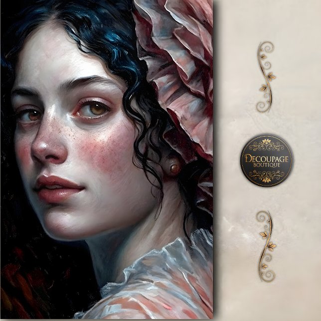 Papel De Seda Rosy Cheeked Woman in Ruffles Decoupage (Rosy Cheeked Woman in Ruffles Decoupage Tissue Paper)