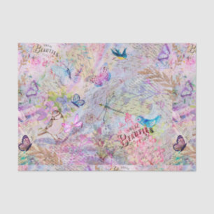 Papel De Seda Roteiro Dourado cor-de-rosa floral da borboleta