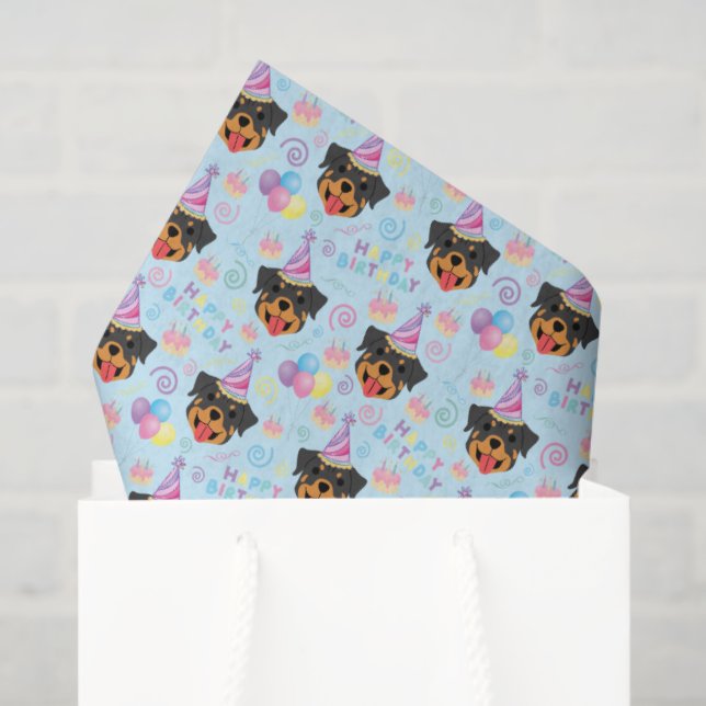 Papel De Seda Rottweiler Birthday Tissue Paper in Blue (Sacola de presentes)