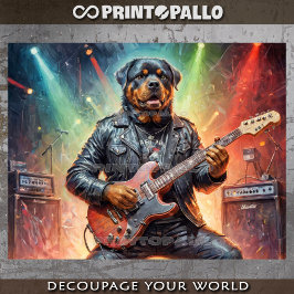 Papel De Seda Rottweiler tocando guitarra elétrica no palco - 
