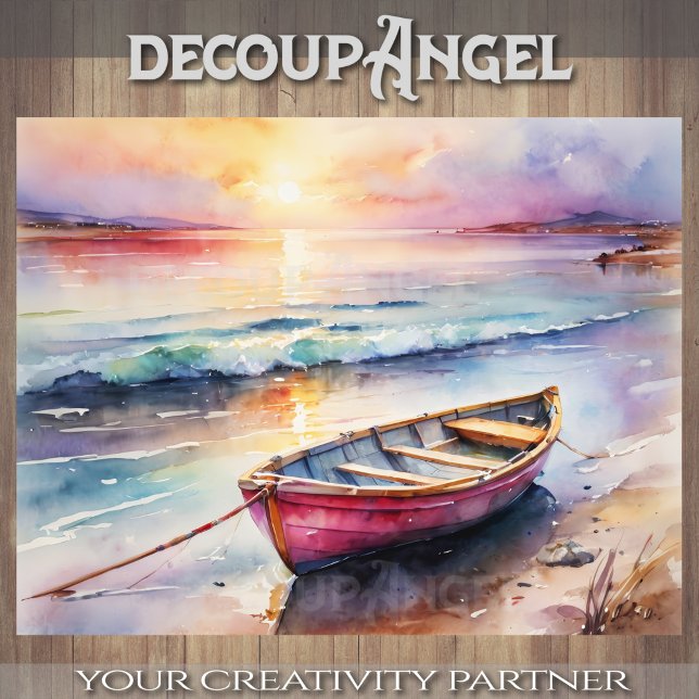 Papel De Seda Rowboat no Sunset Bliss - Decoupage - (Criador carregado)