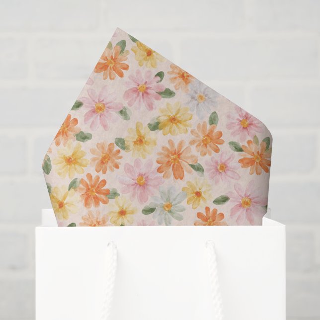 Papel De Seda Roxo Amarelo Azul Flores Aniversário Pêssego (Sacola de presentes)