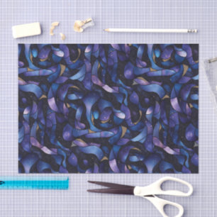 Papel De Seda Roxo Azul Escuro Dourado Remoinho Mosaico Aquarela