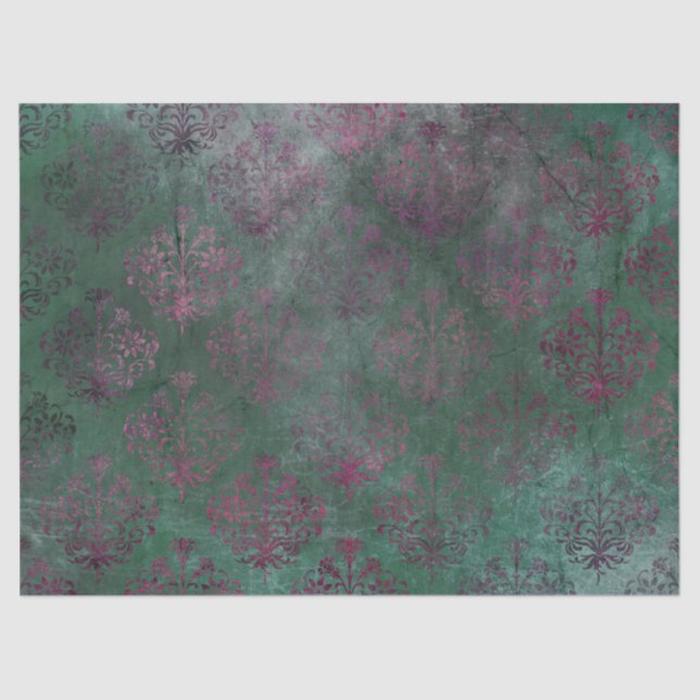 Papel De Seda Roxo Damask on faded green background decoupage (D (Frente )