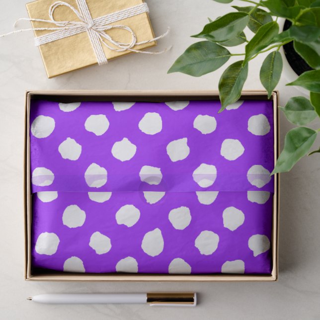 Papel De Seda Roxo Divertido Com Bolinhas Brancas Irregulares (Presente)