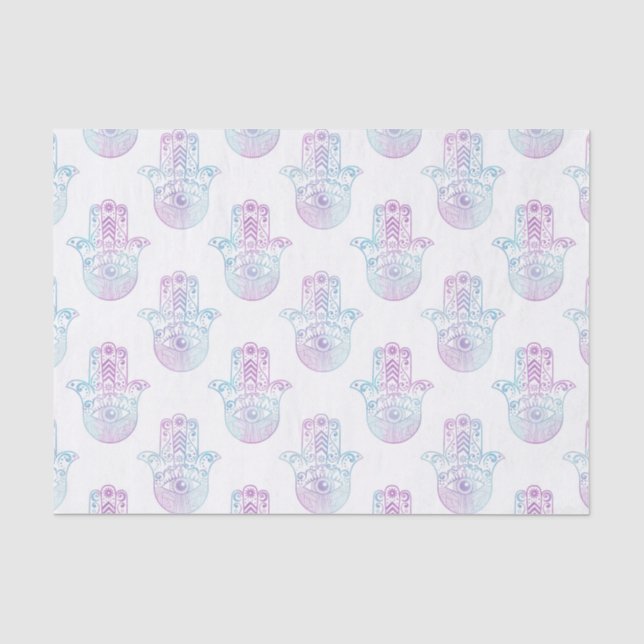 Papel De Seda Roxo e azul do teste padrão da mão de Hamsa (Frente )