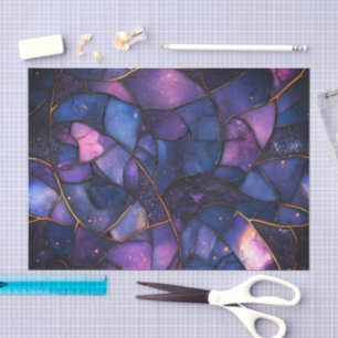 Papel De Seda Roxo Escuro Rosa Azul Dourado Mosaico Aquarela