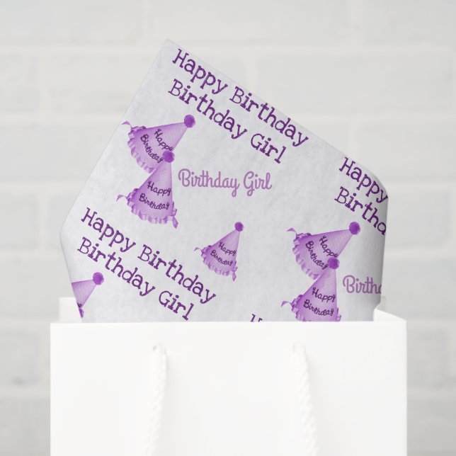 Papel De Seda Roxo Feliz Aniversário Rapariga - ou Nome - Chapéu (Sacola de presentes)