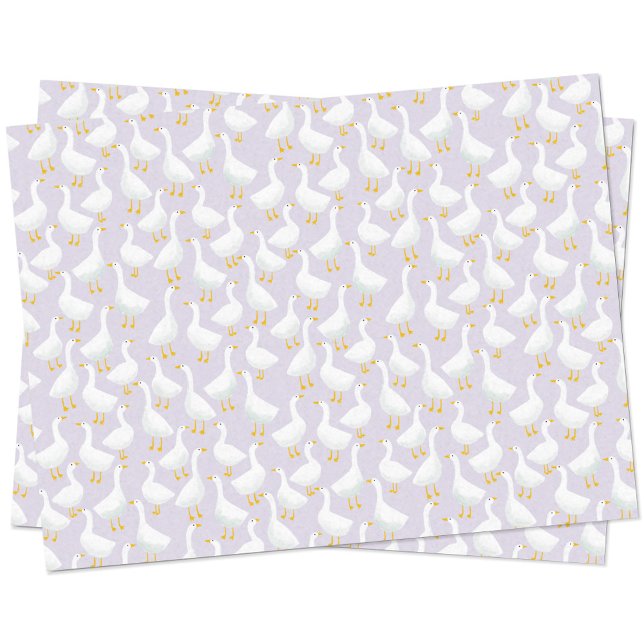 Papel De Seda Roxo Lilado Ganso-Pequeno (Goose pattern geese pastel lilac purple tissue paper)