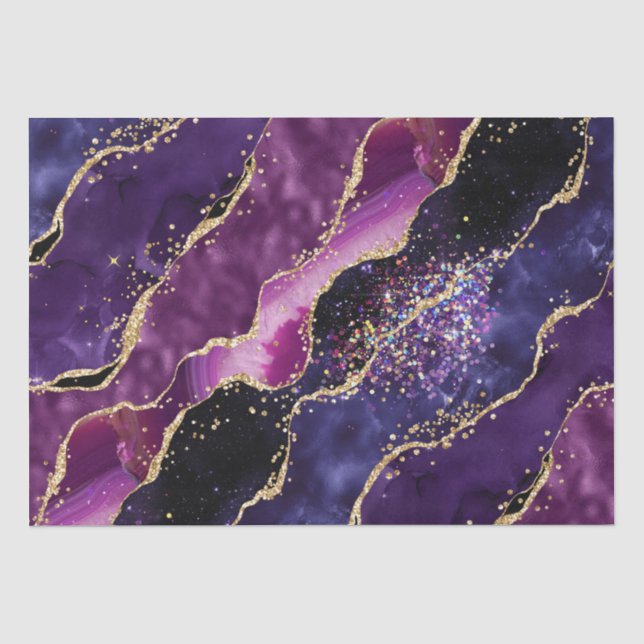 Papel De Seda Roxo Luxuoso Ágata com Brilho Dourado (Frente )