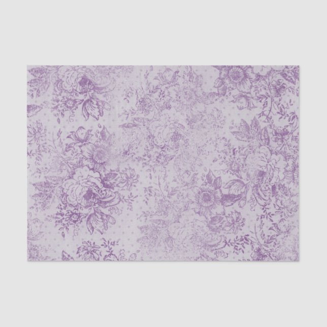 Papel De Seda roxo rústico, chique, flores de lavanda pálidas, (Frente )