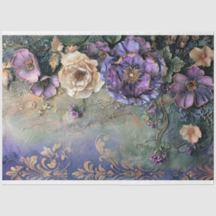 Papel De Seda Roxo Verde Shabby Chic Floral e Demask rasgado