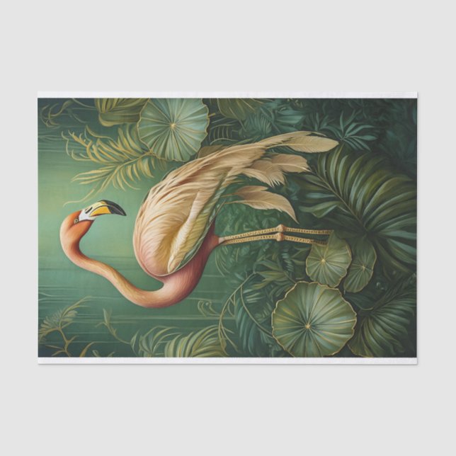 Papel De Seda Rubor de Flamingo Feathery, Botânica Silenciada (Frente )