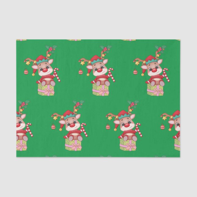 Papel De Seda Rudolph Red Nose Reindeer sentado Presente (Frente )