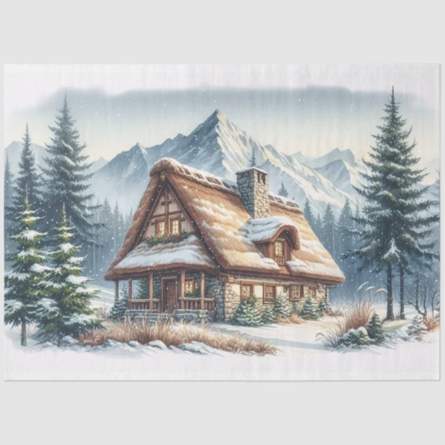 Papel De Seda Ruim Cabine de inverno - Decoupage de Aquarela (Frente )