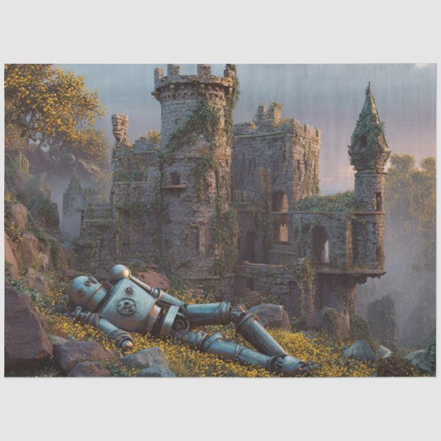 Papel De Seda Ruínas de Castelo e Robô Abandonados (Frente )