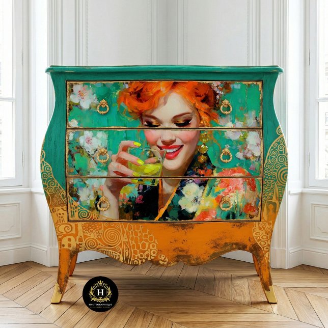 Papel De Seda Ruiva Sorridente com Decoupage de Coquetel de Limã (Criador carregado)