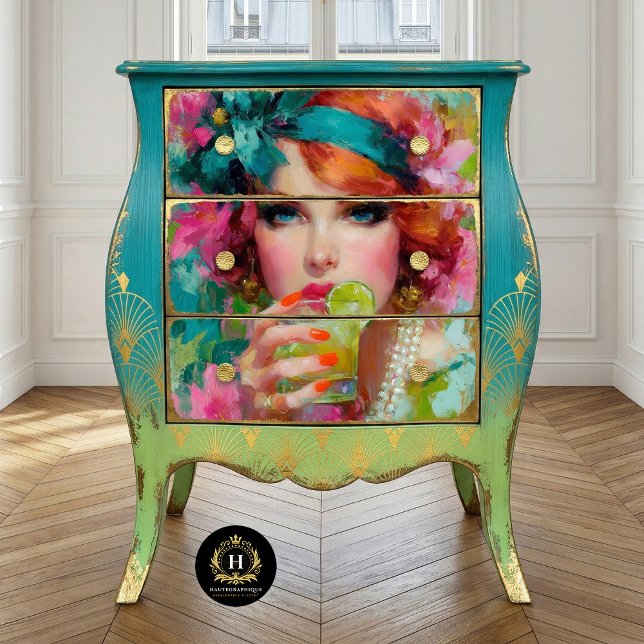 Papel De Seda Ruiva Tropical com Decoupage de Coquetel de Lima (Criador carregado)