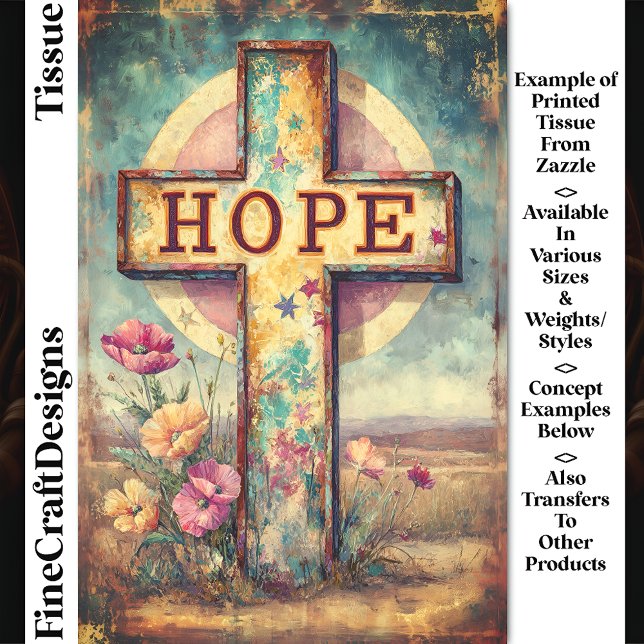 Papel De Seda Russo "ESPERANÇA" Cross & Flowers Sinal DP7F Decou (Criador carregado)