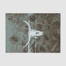 Russo Western Teal Brown Sunflower Touro Crânio