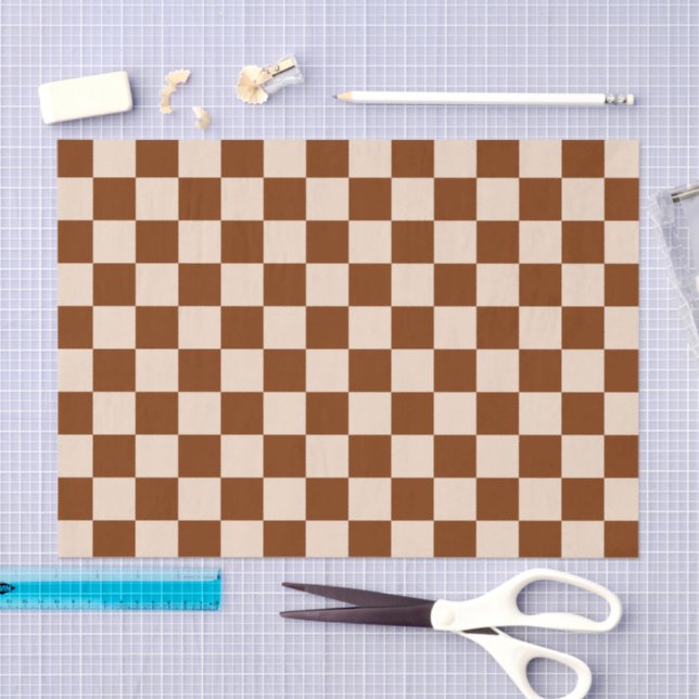 Papel De Seda Rust brown and beige checkerboard pattern (Arte )