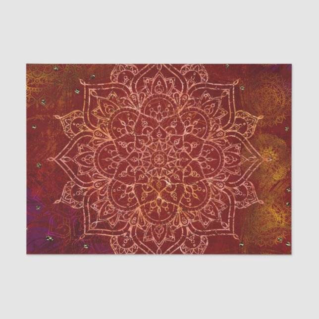 Papel De Seda Rust Red Mandala Dourado Glam Moderna Chic (Frente )