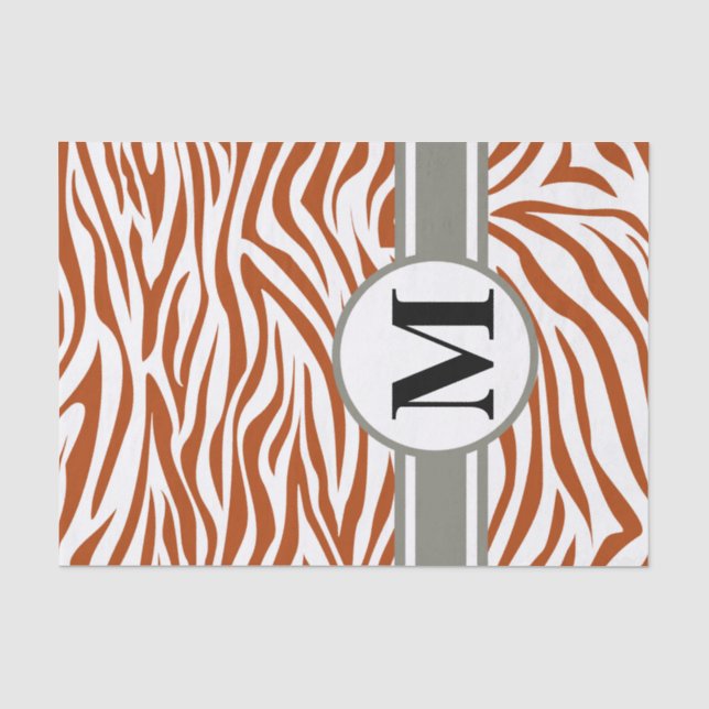 Papel De Seda Rust Red Safari Zebra com monograma (Frente )