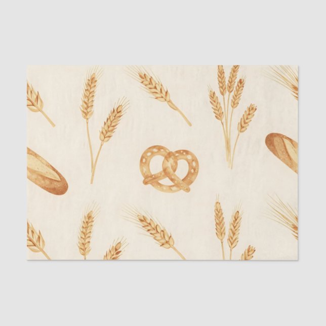 Papel De Seda Rustic Bread & Wheat Seamless Pattern (Frente )