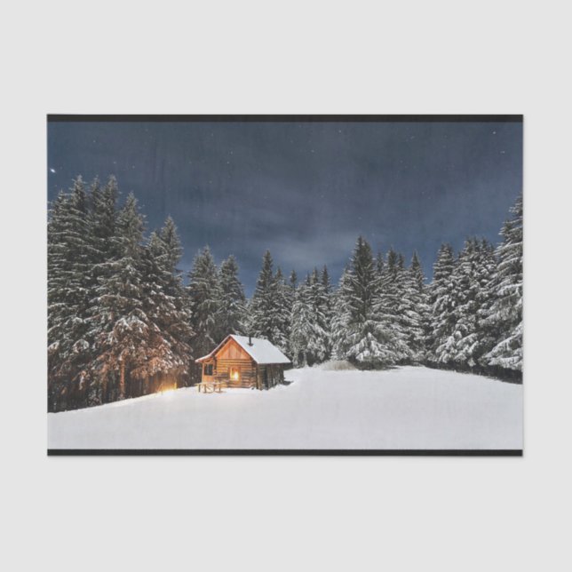 Papel De Seda Rustic Cabin Snow Winter (Frente )