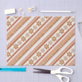 Papel De Seda Rustic Christmas Candy Cane & Gingerbread Pattern