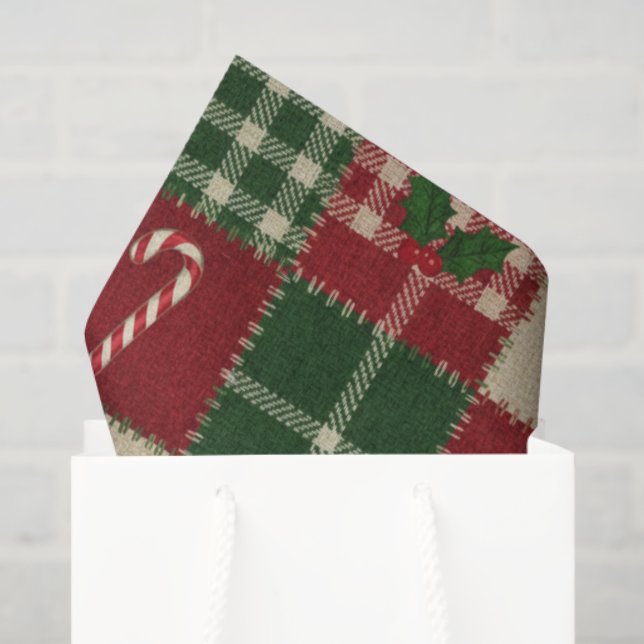 Papel De Seda Rustic Christmas Quilt Plaid (Sacola de presentes)