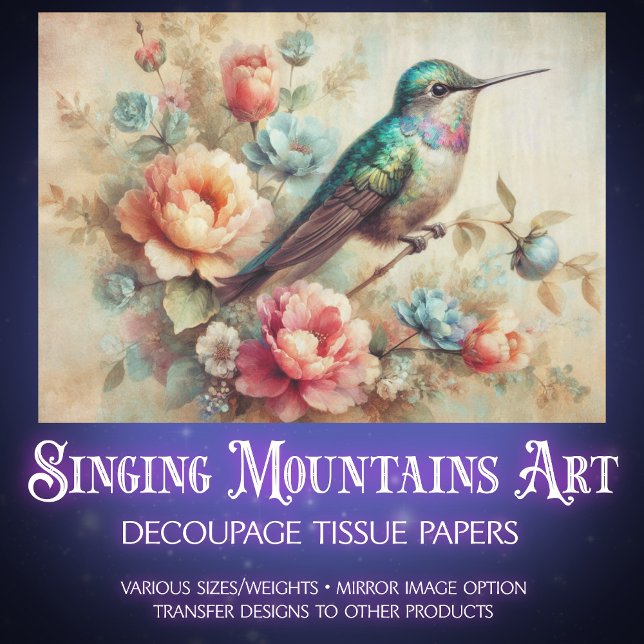 Papel De Seda Rustic Farmhouse Floral Hummingbird Decoupage (Criador carregado)