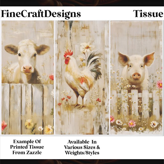 Papel De Seda Rustic Farmyard Cow Rooster Pig FD1 Decoupage (Criador carregado)