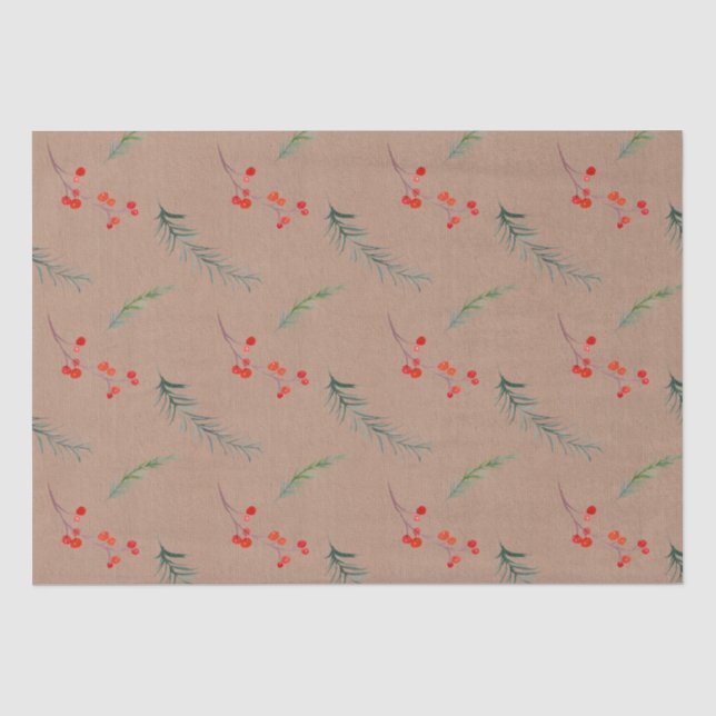Papel De Seda Rustic Kraft Cor Winter Spruce & Berries  (Frente )