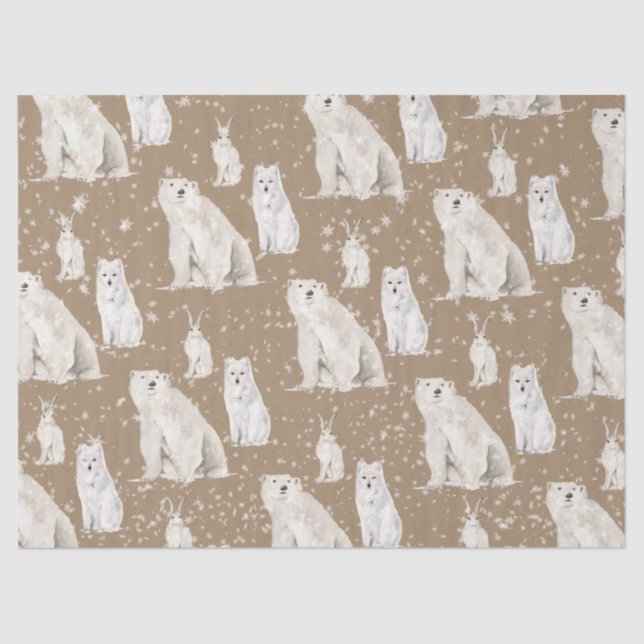 Papel De Seda Rustic Kraft Elegant Ártico Ártico Inverno Animais (Frente )