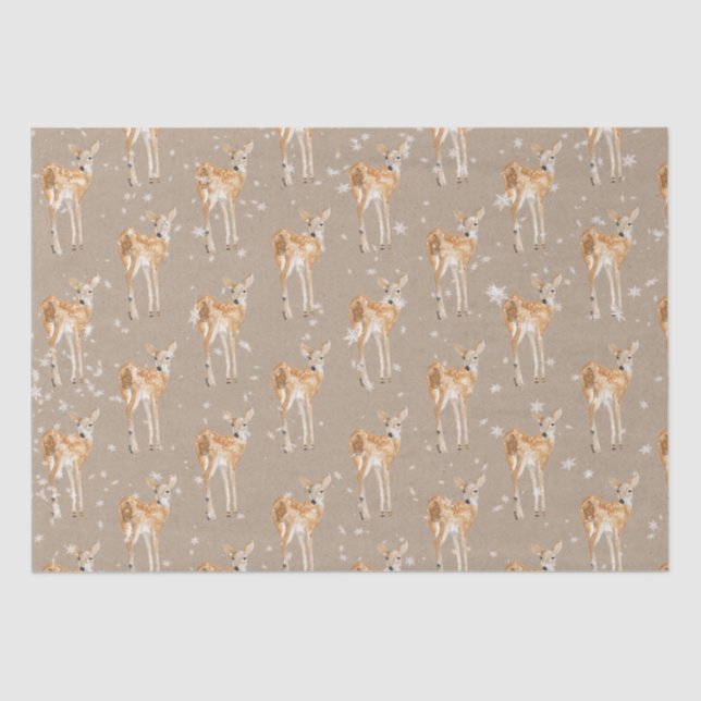 Papel De Seda Rustic Kraft Elegant Snowy Winter Animal Deer (Frente )