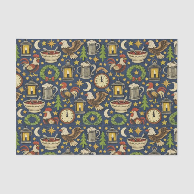 Papel De Seda Rustic Midnight Revelry Folk Pattern (Frente )