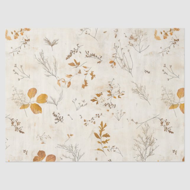 Papel De Seda Rustic Pressed Leaves Pattern –Autumn Botanical 13 (Frente )
